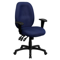 Flash Furniture High Back Navy Fabric Multi-Functional Ergonomic Task Chair with Arms BT-6191H-NY-GG